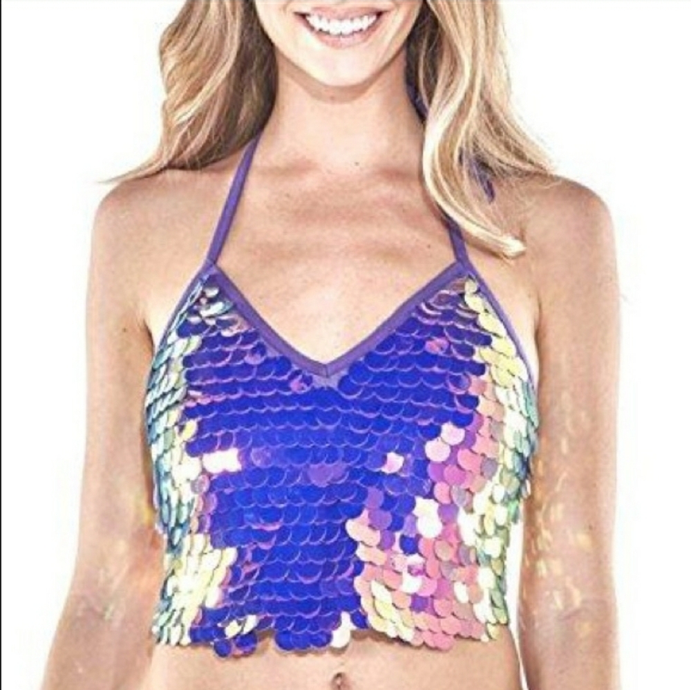 iHeartRaves Purple Party Monster Sequin Crop
